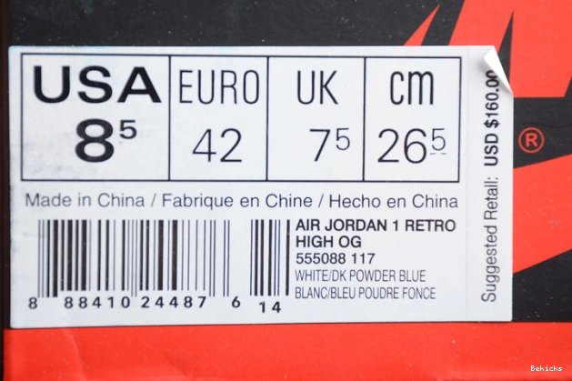 Cheap BK retro high og air 1 jordan 555088-117 unc 1122